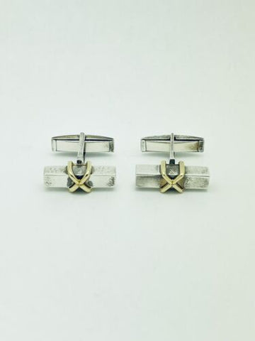 Tiffany & Co. X Cufflinks Sterling 18k Yellow Gold Post Design