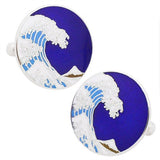 Hokusai Wave Cufflinks & Tie bar set - Blue