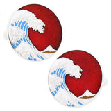 Hokusai Wave Cufflinks & Tie bar set - Red