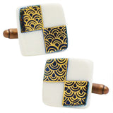 Nakagawa Pottery CufflinksChidori & Check & Wave CufflinksWear your Unique Pottery Cufflinks by Hikari Nakagawa. They also are perfect gifts for groomsmen, friends, and husbands! Hikari made a new style, mixing with classic Japanese Design and Pop art. These Cufflinks are hand made in Japan. The cufflinks will come in a beautiful cufflink box.