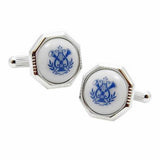 Royal Copenhagen Horn & Leaf Cufflinks Royal Copenhagen meets Tokyo cufflinks Royal Copenhagen – Purveyor to Her Majesty the Queen of Denmark since 1775. Manufacturer of hand-painted porcelain in dinnerware, figurines, collectibles. These Cufflinks are hand made in Japan from high-quality sturdy rhodium. The cufflinks will come in a beautiful cufflink box.