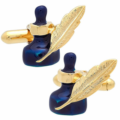 Gold & Blue Ink Cufflinks. Wear your Gold & Blue Ink Cufflinks by Tokyo Cufflinks. They also are perfect gifts for groomsmen, friends, and husbands! These Cufflinks are hand made in Japan from high-quality sturdy rhodium. The cufflinks will come in a beautiful cufflink box.