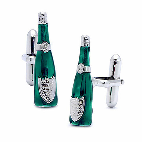 Silver Wine Bottle Cufflinks. Wear your Silver Wine Bottle Cufflinks by Tokyo Cufflinks. They also are perfect gifts for groomsmen, friends, and husbands! These Cufflinks are hand made in Japan from high-quality sturdy rhodium. The cufflinks will come in a beautiful cufflink box.