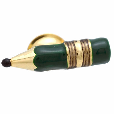 Green pencil Lapel Pin. Items full of intelligence are also popular for gifts of entrance and employment celebrations. Size: Approximately 1/4" × 7/8" in. Material: Tin alloy / Western white / Rhodium plating / Epoxy resin. Color: Green, Gold, Yellow & Wood. Model: P0004