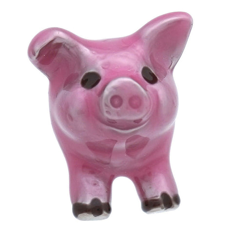 It is a cute Pink Pig (piggy) Lapel Pin. Buy this cute Lapel Pin on the website. Size: Approximately 1/2" × 1/2" inch. Material: Tin alloy / Western white / Rhodium plating / Epoxy resin. Color: Silver & Pink. Model: P0151