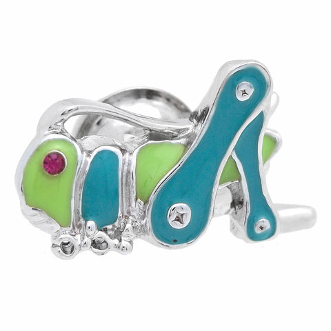It is a cute Green Grasshopper Lapel Pin. To get this Lapel Pin, place an order on the website and get delivered in a beautiful box. Size: Approximately 13/16" x 1/2" inch. Material: Tin alloy / Western white / Rhodium plating / Epoxy resin. Color: Silver, Green & blue. Model: P0160