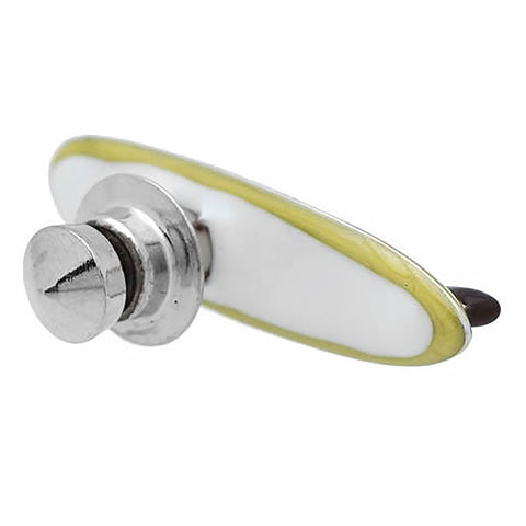 It is a cute Long Yellow Surfboard Lapel Pin. Size: Approximately 1-3/16" x 5/16" inch . Material: Brass · Plating paint · Epoxy resin. Color: Yellow. Model: P0176