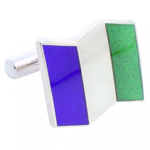 Blue Green Flag Sterling Silver Cufflinks