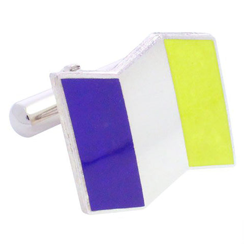 Purple Yellow Flag Sterling Silver Cufflinks
