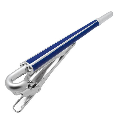 It's a cute Blue Umbrella Tie Clips. Size: Approximately 2 1/2" X 3/8" inch. Material: Tin alloy / Brass / Plating process / Epoxy resin. Color: Silver & Blue. Model: T0009