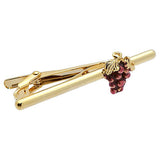 It's a cute Gold Grape Tie Clips. Size: Approximately 2 5/16" X 11/16" inch. Material: Tin alloy / Brass / Plating process / Epoxy resin. Color: Gold, Purple & Yellow. Model: T0019. Order a unique tie bar on the website and get free shipping anywhere in the USA.