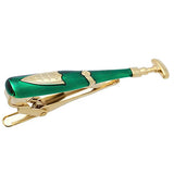 It's a cute Wine Opener Tie Clips. Size: Approximately 2 3/16" X 3/8" inch. Material: Tin alloy / Brass / Plating process / Epoxy resin. Color: Gold, Green. Model: T0021. Place your order on the website and get free shipping anywhere in the USA.