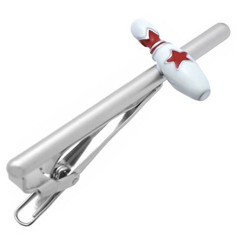 It's a cute Red Bowling Pin Tie Clips. This cute Tie Clip will add an extra feather to your collection. Order this Tie Clip on the Website and will be delivered in a very beautiful box. Size: Approximately 2 5/16" X 15/16" inch. Material: Tin alloy / Brass / Plating process / Epoxy resin. Color: Silver, White & Red. Model: T0048