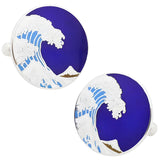 Hokusai Wave Cufflinks & Tie Clip Set - Blue