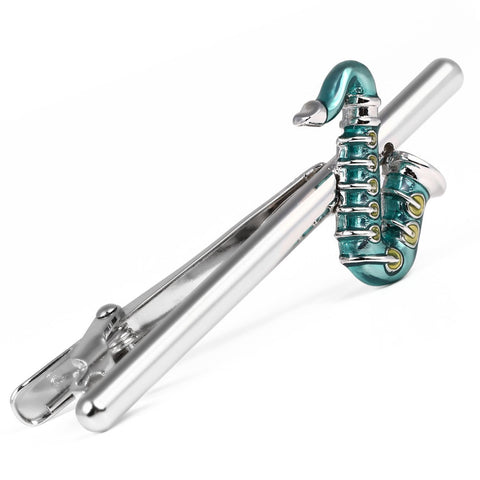 Emerald Saxophone Tie Clip