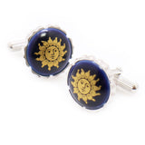 Royal Copenhagen Navy & Gold Sun CufflinksRoyal Copenhagen meets Tokyo cufflinksRoyal Copenhagen – Purveyor to Her Majesty the Queen of Denmark since 1775. Manufacturer of hand-painted porcelain in dinnerware, figurines, collectibles. These Cufflinks are hand made in Japan from high-quality sturdy rhodium. The cufflinks will come in a beautiful cufflink box.