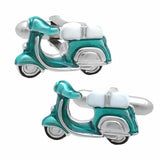 Emerald Blue Scooter Cufflinks. Wear your Emerald Blue Scooter Cufflinks by Tokyo Cufflinks. They also are perfect gifts for groomsmen, friends, and husbands! These Cufflinks are hand made in Japan from high-quality sturdy rhodium. The cufflinks will come in a beautiful cufflink box.