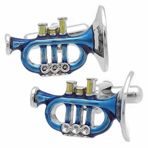 Blue Trumpet Cufflinks. Wear your Blue Trumpet Cufflinks by Tokyo Cufflinks. They also are perfect gifts for groomsmen, friends, and husbands! These Cufflinks are hand made in Japan from high-quality sturdy rhodium. The cufflinks will come in a beautiful cufflink box.