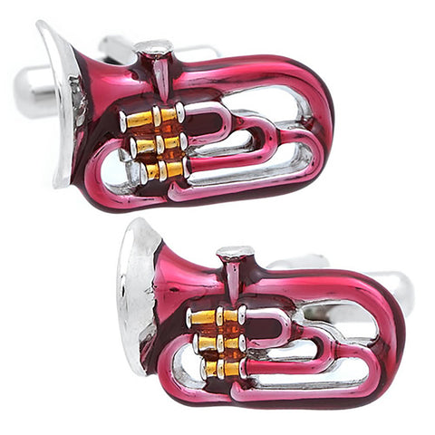 Wine Red Tuba Cufflinks. Wear your Wine Red Tuba Cufflinks by Tokyo Cufflinks. They also are perfect gifts for groomsmen, friends, and husbands! These Cufflinks are hand made in Japan from high-quality sturdy rhodium. The cufflinks will come in a beautiful cufflink box.