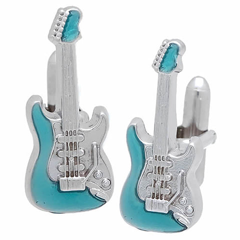 Blue Electric Guitar Cufflinks. Wear your Blue Electric Guitar Cufflinks by Tokyo Cufflinks. They also are perfect gifts for groomsmen, friends, and husbands! These Cufflinks are hand made in Japan from high-quality sturdy rhodium. The cufflinks will come in a beautiful cufflink box.