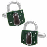 Green Padlock Key Cufflink. Wear your Green Padlock Key Cufflink by Tokyo Cufflinks. They also are perfect gifts for groomsmen, friends, and husbands! These Cufflinks are hand made in Japan from high-quality sturdy rhodium. The cufflinks will come in a beautiful cufflink box.
