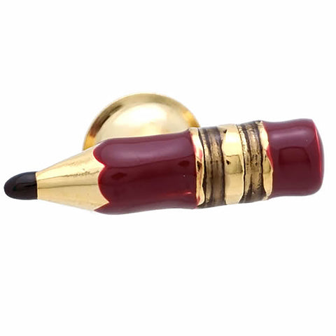 Wine pencil Lapel Pin. To get this Lapel Pin, place an order on the website and get delivered in a beautiful box. Size: Approximately 1/4" × 7/8" in. Material: Tin alloy / Western white / Rhodium plating / Epoxy resin. Color: Deep Red, Wine color, Gold, Yellow & Wood. Model: P0006