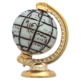 It is a lapel Lapel Pin with a white globe. The stereoscopic shape of the globe is impressive design. Size: Approximately 5/8" × 13/16" in. Material: Tin alloy / Western white / Rhodium plating / Epoxy resin. Color: Gold, Yellow, White & Black. Model: P0011