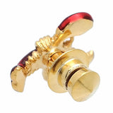 It is a Lapel Pin of lobster. A shiny red color ring shines in lobster. To get this cute lapel pin, place an order on the website. Size: Approximately 3/4" × 1/2" in. Material: Tin Alloy / Western White / Rhodium Plating / Epoxy resin. Color: Gold & Shine Red. Model: P0031