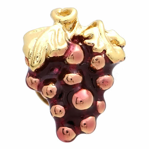 It is a beautiful Gold Grapes Lapel Pin. Buy this cute lapel pin on the website. Size: Approximately 11/16" × 1/2" in. Material: Tin alloy / Brass / Rhodium plating / Epoxy resin. Color: Gold & Red. Model: P0031