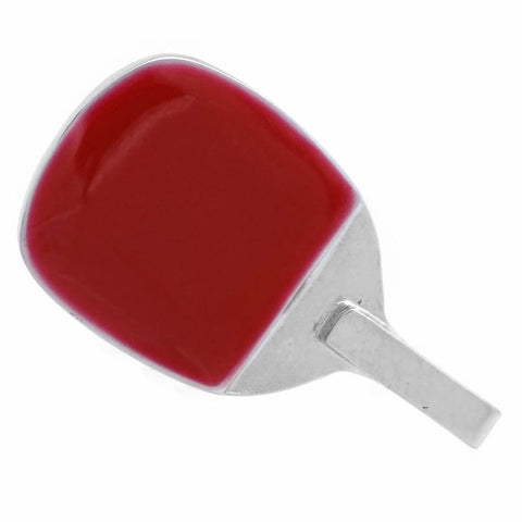 It is a cute Table Tennis Racket Lapel Pin. Get this cute Lapel Pin on the website and get delivered in a beautiful box. Size: Approximately 1/2" × 7/8" in. Material: Tin alloy / Western white / Rhodium plating / Epoxy resin. Color: Silver & Red. Model: P0045