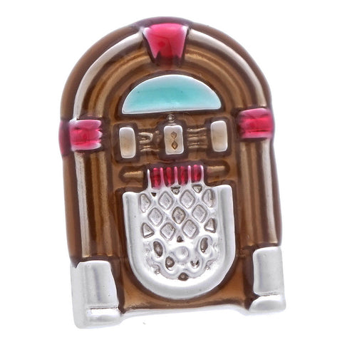 It is a cute Brown Jukebox Lapel Pin. Buy this cute Lapel Pin on the website. Size: Approximately 9/16" × 3/4" in. Material: Tin alloy / Western white / Rhodium plating / Epoxy resin. Color: Silver, Red, Brown & Blue. Model: P0060