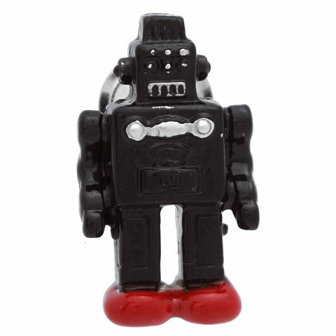 It is a cute Black Robot Lapel Pin. Place an order on the website to get this cute lapel pin. Size: Approximately 7/8" × 1/2" inch. Material: Tin alloy / Western white / Rhodium plating / Epoxy resin. Color: Silver, Black & Red. Model: P0148