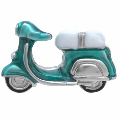 It is a cute Emerald Blue Scooter Lapel Pin. A pure white sheet is a refreshing scooter Lapel Pin. Size: Approximately 1/2" × 13/16" in. Material: Tin alloy / Western white / Rhodium plating / Epoxy resin. Color: Silver & Blue green. Model: P0035