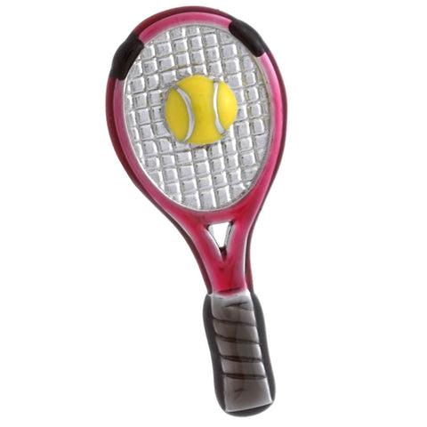 It is a cute Tennis Racket Lapel Pin. Buy this Cute Lapel Pin on the website and get delivered in a beautiful box. Size: Approximately 7/16" × 1-1/32" in. Material: Tin alloy / Western white / Rhodium plating / Epoxy resin. Color: Silver, Red, Yellow & Black. Model: P0056