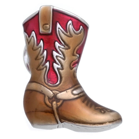 It is a cute Red Western Boots Lapel Pin. Buy this cute Red Lapel Pin on the website. Size: Approximately 13/16" × 5/8" in. Material: Tin alloy / Western white / Rhodium plating / Epoxy resin. Color: Silver, Red & Brown. Model: P0067