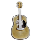 It is a cute Acoustic Guitar Lapel Pins. Pins of an acoustic guitar that seems to be comfortable sounds. Size: Approximately 1-1/8" × 9/16" in. Material: Tin alloy / Western white / Rhodium plating / Epoxy resin. Color: Gold & Yellow.