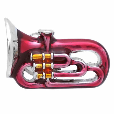 It is a cute Wine Red Tuba Lapel Pin. Wine red coloring is a pop taba pins. It is a dish preferred by customers who like music. Size: Approximately 7/8" × 9/16" in. Material: Tin alloy / Western white / Rhodium plating / Epoxy resin. Color: Silver, Red & Gold Yellow. Model: P0093