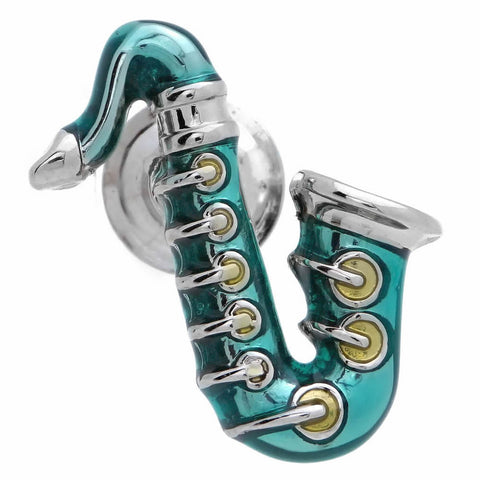 It is a cute Blue SAX Lapel Pin. It is a dish preferred for music lovers. Size: Approximately in. Material: Tin alloy / Western white / Rhodium plating / Epoxy resin. Color: Silver, Blue & Yellow. Model: P0096