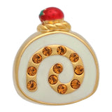 It is a cute Roll Cake Lapel Pin. Lapel Pin with fluffy roll cake with bright red strawberries. Size: Approximately 13/16" x 5/8" inch. Material: Tin alloy / Epoxy resin / Swarovski. Color: Gold, White, Brown & Red. Model: P0169