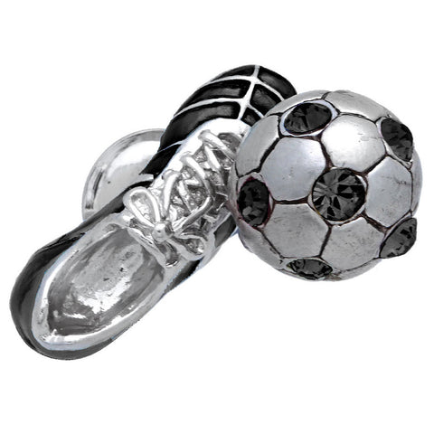 It is a cute Black Soccer Shoes & Ball Lapel Pin. Size: Approximately 3/4" x 3/8" inch. Material: Brass · Plating paint · Epoxy resin. Color: Silver & Black. Model: P0171