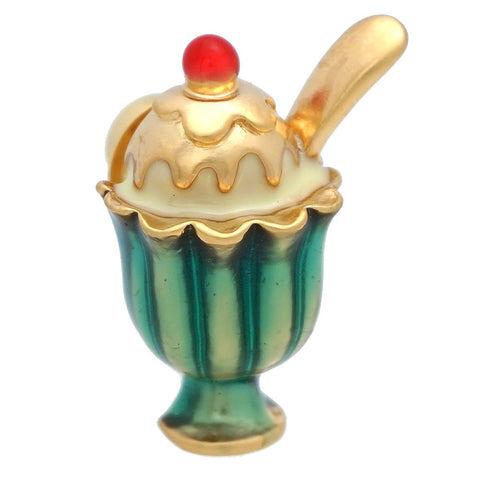 It is a pin of Parfait Lapel Pin. From cute sweet series. It is piny of a cold and tasty parfait. Size: Approximately 7/8" × 3/4" inch. Material: Tin alloy / Brass / Rhodium plating / Epoxy resin. Color: Gold, Green & Shine Red. Model: P0186