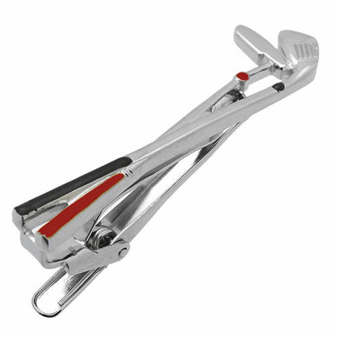 It's a cute Red Golf Club Tie Clips. Buy Red Gold Club Tie Clips Online and get delivered in a beautiful box. Size: Approximately 2 1/16" X 9/16" inch. Material: Tin alloy / Brass / Plating process / Epoxy resin. Color: Silver, Black & Red. Model: T0041. Order on the website and get free shipping anywhere in the USA.